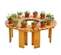 Banco para árbol con respaldo envolvente y listones - Bancos de jardín para exteriores - Asiento de madera para árbol para patio trasero - Silla para patio - Marrón, azul y blanco(marrón,Half Round)