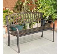 Banco para exteriores resistente a la intemperie, sofá biplaza de metal resistente para jardín y patio, asientos elegantes para parques, centros comerciales, calles y comunidades (acabado de cobre)