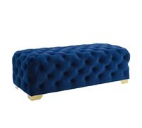 Banco para sala de estar y dormitorio Banco de entrada, taburete tapizado de tela rústica for dormitorio, asiento con botón, reposapiés otomano copetudo Banco al final de la cama(Blue,110*45*40cm)