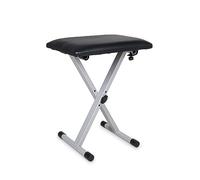 Banco para Teclado GEWA Gris Plateado, Ajustable en Altura en 3 Posiciones, Superficie del Asiento de Cuero sintético Negro 43x31 cm, Acolchado de 3 cm