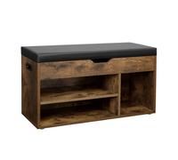 VASAGLE Banco Zapatero con Cojín, Banco de Almacenamiento, 3 Compartimentos, Almacenamiento Oculto, Estantes, Sala de Estar, Pasillo, Dormitorio, Carga 136 kg, Marrón Rústico LHS30BX