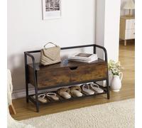 Banco Para Zapatos Con Almacenamiento, Organizador De Zapatos De Madera De 84 cm Con Tapa Abatible, Zapatero De Estilo Industrial Con Estructura De Metal Para Entrada, Dormitorio, Armario y Pasillo