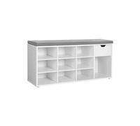 VASAGLE Banco Zapatero, Zapatero con Asiento y Cojín, Banco para Zapatos con Estante, Asiento Acolchado, para Entrada Pasillo Dormitorio, 30 x 104 x 48 cm, Blanco y Gris LHS24WT