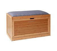 Banco para Zapatos Relaxdays, Acolchado, bambú, HBT: 49 x 80 x 30 cm, Banco de Entrada 2 Compartimentos, Natural/Gris