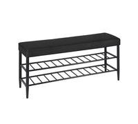 Banco para Zapatos Relaxdays, Asiento Acolchado de Cuero sintético, 2 estantes para 8 Pares, Negro, HBT 50x100x30 cm.