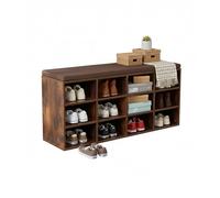 Banco para Zapatos Relaxdays, cojín y 12 Compartimentos, Pasillo, guardarropa, Dormitorio, Zapatero, marrón Oscuro