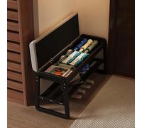 Banco pequeño para zapatos con cojín, banco de zapatos de 2 niveles, fácil de montar con caja de almacenamiento abatible, asiento resistente a la suciedad para entrada (tamaño: 80 cm, color: negro)