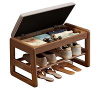 Banco pequeño para zapatos con cojín, banco de zapatos de 2 niveles, fácil de montar con caja de almacenamiento abatible, asiento resistente a la suciedad para entrada (tamaño: 60 cm, color: nogal)