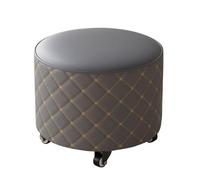 Banco pequeño tapizado de cuero móvil con ruedas, asiento acolchado redondo, elegante reposapiés y taburete de almacenamiento de zapatos para sala de estar y dormitorio (gris)