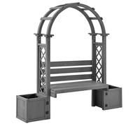 Banco-pérgola con maceteros y enrejado curvado, función triple: banco, macetero y soporte para trepadoras, 160x30,5x160 cm, Gris