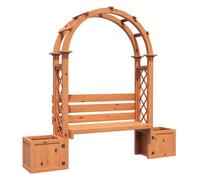 Banco-pérgola con maceteros y enrejado curvado, función triple: banco, macetero y soporte para trepadoras, 160x30,5x160 cm, Color natural