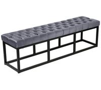 CLP Banco Polson, Moderno, Estructura de Metal Negro, Terciopelo capitoné, Protector de Suelos, para salón, Pasillo o Dormitorio, Color:Gris, Tamaño:150 cm