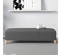Banco rectangular de lino y algodón, resistente y ahorrador de espacio, banco de entrada con asiento acolchado, banco al final de la cama, taburete moderno con acento para pies (gris oscuro, 35 x 16