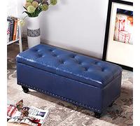 Banco rectangular para zapatos de entrada con taburete multifuncional, otomana moderna con almacenamiento de piel sintética en color azul marino, 80 x 40 x 43 cm