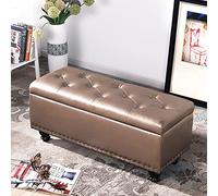 Banco rectangular para zapatos de entrada, multifuncional, otomano, para sala de estar, dormitorio, moderno banco de piel sintética con acabado champán, 60 x 40 x 43 cm