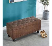 Banco rectangular tapizado de lino moderno para sala de estar y entrada, color marrón, 60 x 40 x 45 cm, ideal para guardería y decoración elegante del hogar