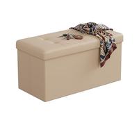 Banco Relaxdays con Almacenamiento, Piel sintética, Plegable, Acolchado, para el hogar, 38 x 76 x 38 cm, Beige