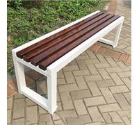 Banco resistente de 100 cm sin respaldo para exteriores, asiento de metal y madera para jardín, patio, terraza, piel para relajarse y disfrutar de la naturaleza