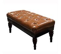 Banco rústico de granja para el extremo de la cama, banco de madera con botones, banco multifunción para zapatos, banco de comedor, banco de dormitorio con cojín de piel sintética (marrón, 39 x 16 x