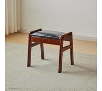 Banco rústico de madera maciza con asiento tapizado, reposapiés multifuncional, diseño de marco en A para sala de estar, pasillo, entrada (pino pequeño, marco negro B)