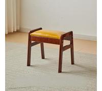 Banco rústico de madera maciza con reposapiés multifuncional, asiento tapizado, diseño de marco A para sala de estar, pasillo, entrada, pino pequeño, marco amarillo B