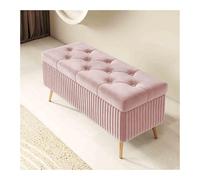Banco Tapizado Con Espacio De Almacenamiento, Taburete De Almacenamiento Para Dormitorio, Ottoman Con Almacenamiento, Caja De Almacenamiento Rectangular Con Patas De Metal Doradas(Pink,60x40x45cm)