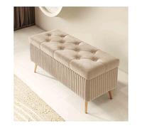 Banco Tapizado Con Espacio De Almacenamiento, Taburete De Almacenamiento Para Dormitorio, Ottoman Con Almacenamiento, Caja De Almacenamiento Rectangular Con Patas De Metal Doradas(Off-white,100x40x45c