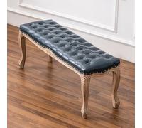 Banco tapizado de cuero vintage con botones de primera calidad, patas de madera, entrada, dormitorio, comedor, sala de estar, piano, pasillo (azul oscuro)