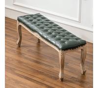 Banco tapizado de cuero vintage de alta calidad con patas de madera para comedor, sala de estar, dormitorio, piano, pasillo, color verde oscuro