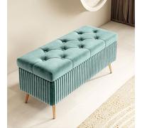 Banco tapizado de terciopelo con acolchado de espuma y patas de woo, zapato elegante para sala de estar, dormitorio, pasillo (80 cm, color cian)