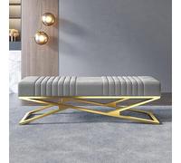 Banco tapizado de terciopelo de lujo, elegante pieza de acento de base dorada para entrada, dormitorio o sala de estar