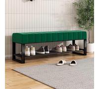 Banco tapizado for zapatos de entrada con almacenamiento, banco for dormitorio, extremo de la cama, zapatero de metal negro de 2 niveles for armario, pasillo, puerta, sala de estar, vestíbulo(Green,80
