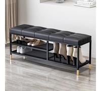 Banco tapizado para zapatos con estante de metal negro, solución de almacenamiento para entrada y dormitorio, perfecto para pasillo, sala de estar, vestíbulo y organización de final de cama