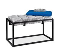 Relaxdays Banco Tapizado Terciopelo, para Recibidor, Pasillo, Pie de Cama, Descalzadora Vestidor, 47x80x40cm, Gris/Negro