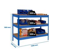 SimonRack Banco de Trabajo Taller, Mesa de Trabajo Taller, Carga Máxima 400 kg, 900x1200x450 mm, Bricolaje, 3 Alturas, Azul/Madera - BT-Basic