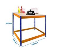 Banco trabajo 900x2100x900 SIMONWORK BASIC 1 902190-1 AZUL/NARANJA/MADERA marca SIMONRACK