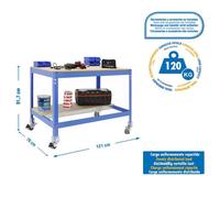 Simon Rack Mesa de Trabajo Taller, Capacidad Carga 120 kg, 917x1210x760 mm, Incluye Ruedas, Azul/Madera - BT0