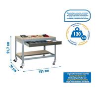 Simon Rack Mesa de Trabajo Taller, Capacidad Carga 120 kg, 917x1510x760 mm, Incluye Ruedas, 1 Cajón, Gris/Madera - BT0