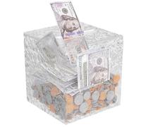Banco transparente para niños, ahorro de dinero rompible, 4.72 x 4.72 pulgadas, caja de ahorro de monedas transparente, diseño que se debe romper para abrir, ahorro de dinero para cultivar hábitos de
