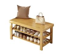 Banco y Estante para Zapatos de bambú de 3 Niveles. Elegante Mueble de Almacenamiento para recibidor con Taburete Tallado. Imprescindible para Entrada y Sala de Estar. AC