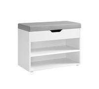 VASAGLE Banco Zapatero, Mueble Zapatero con Asiento Tapizado, Banco Recibidor con 3 Compartimentos y Asiento Acolchado, 30 x 60 x 44 cm, para Entrada Dormitorio Sala de Estar, Blanco Nube LHS020W01