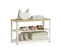 VASAGLE Banco Zapatero, Zapatero con Banco, Banco para Zapatos, Organizador con 2 Estantes, 30 x 73 x 45 cm, para Pasillo Sala de Estar, Acero, Industrial, Beige Roble y Blanco Clásico LBS073W09