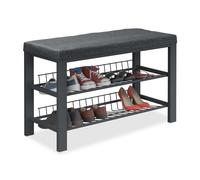 Relaxdays Banco Zapatero, Organizador Zapatos Acolchado, 2 Baldas para Calzado, Tela y Metal, 50,5 x 82 x 33 cm, Negro
