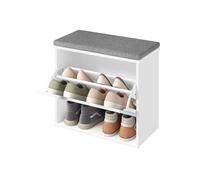 VASAGLE Banco Zapatero Acolchado, Mueble de Recibidor de 3 Niveles para 6 Pares de Zapatos, Cajón Abatible, 30 x 60 x 53,5 cm, para Entrada, Dormitorio, Blanco Nube y Gris Paloma LSB121WB01