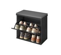 VASAGLE Banco Zapatero Acolchado, Mueble de Recibidor de 3 Niveles para 6 Pares de Zapatos, Cajón Abatible, 30 x 60 x 53,5 cm, para Entrada, Dormitorio, Negro Ébano y Gris Pizarra LSB121BE01