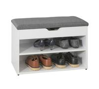 SoBuy Banco Zapatero con Asiento y Almacenaje - Puff Recibidor de Entrada con Cojín Plegable - Banco Zapatero para Dormitorio, Pasillo - 60x30x44cm, Carga 120kg Blanco+Gris - FSR25-HG