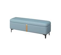 Banco Zapatero Asiento Banco De Almacenamiento Banco De Cuero Tapizado Al Final De La Cama para Almacenamiento Y Asiento Largo Moderno con Pie De Metal para Sala(Blue 1,120x40x40cm)