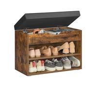 VASAGLE Banco Zapatero, Mueble Zapatero con Asiento Tapizado, Banco Recibidor con 3 Compartimentos y Asiento Acolchado, 30 x 60 x 44 cm, para Entrada Dormitorio Sala de Estar, Marrón Rústico LHS020K03