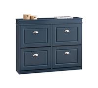 SoBuy Mueble Zapatero Estrecho con Cajón y Ganchos - Zapatero Estrecho Entrada Recibidor de 4 Puertas para 16 Pares - Mueble Recibidor Entrada Azul MDF 104x24x83cm - FSR79-B