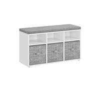 VASAGLE - Banco para Zapatos, Organizador de Zapatos con 6 Compartimentos y 3 estantes Ajustables, Banco con 3 Cajas de Almacenamiento para Entrada, Pasillo, Armario, Blanco Nube LSB101W14
